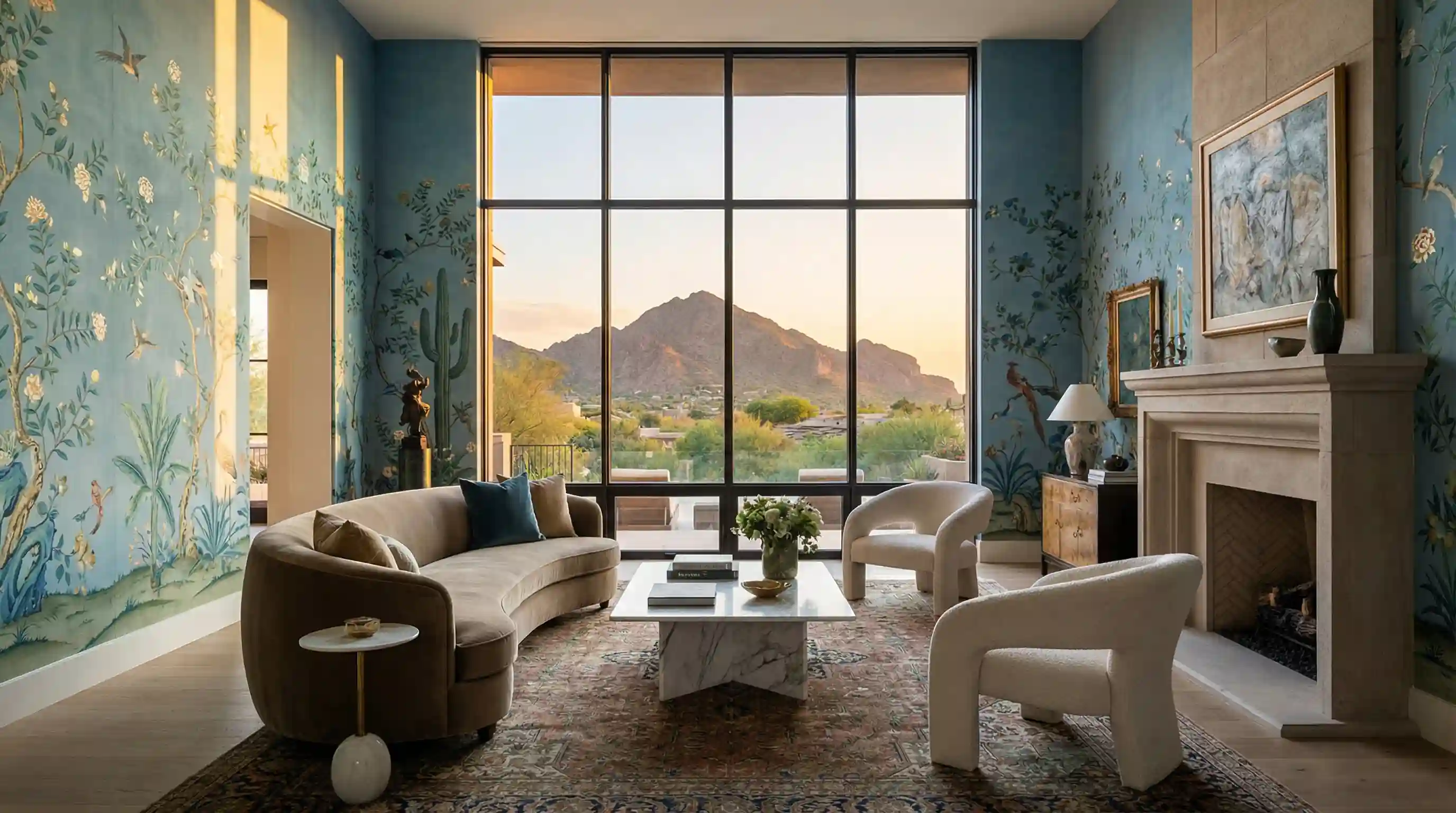 Luxury residential wallpaper installation in a bedroom